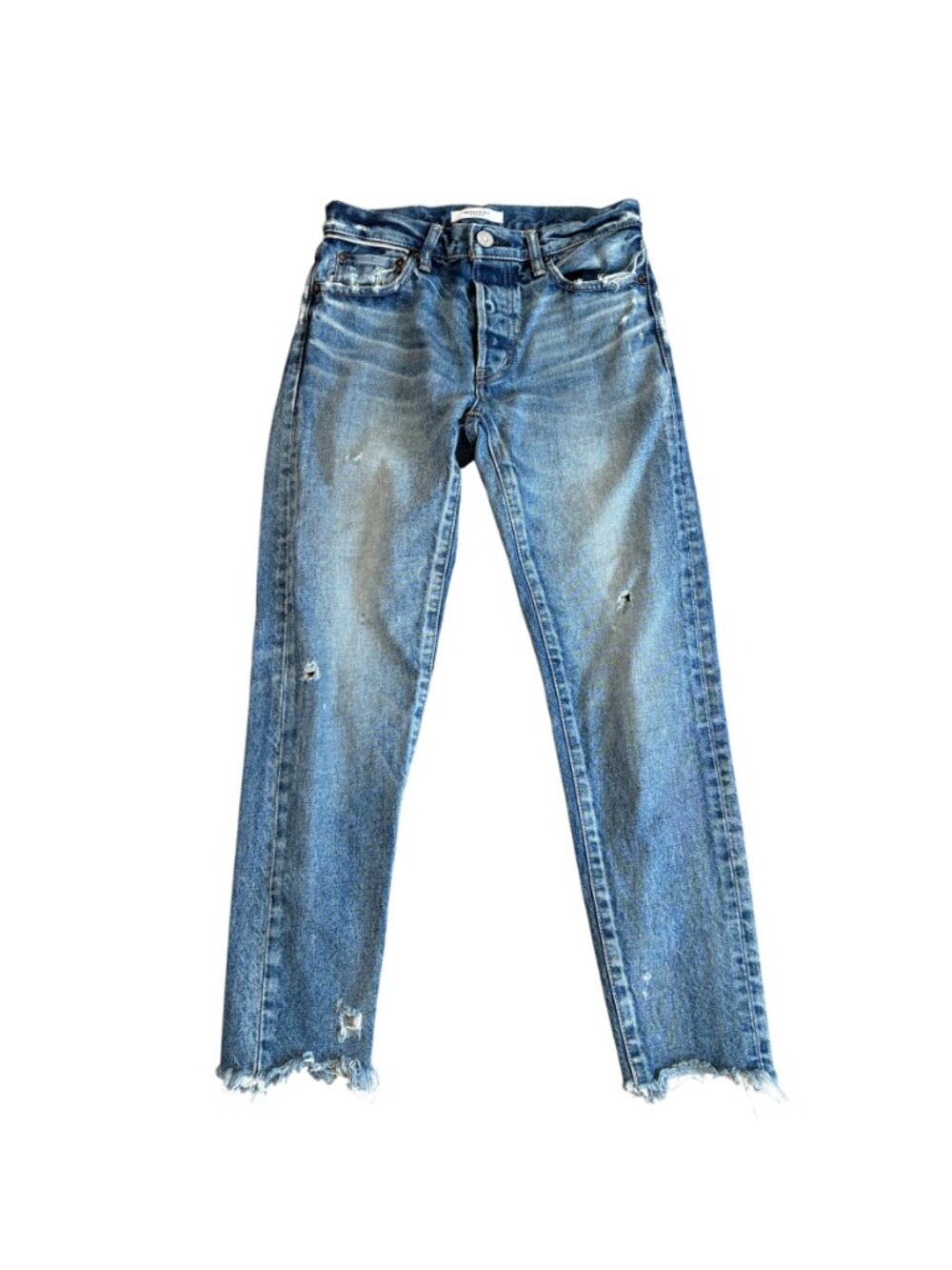 MOUSSY Vintage Merry Tapered Distressed Jeans size 25 0 rigid denim Japan ankle
